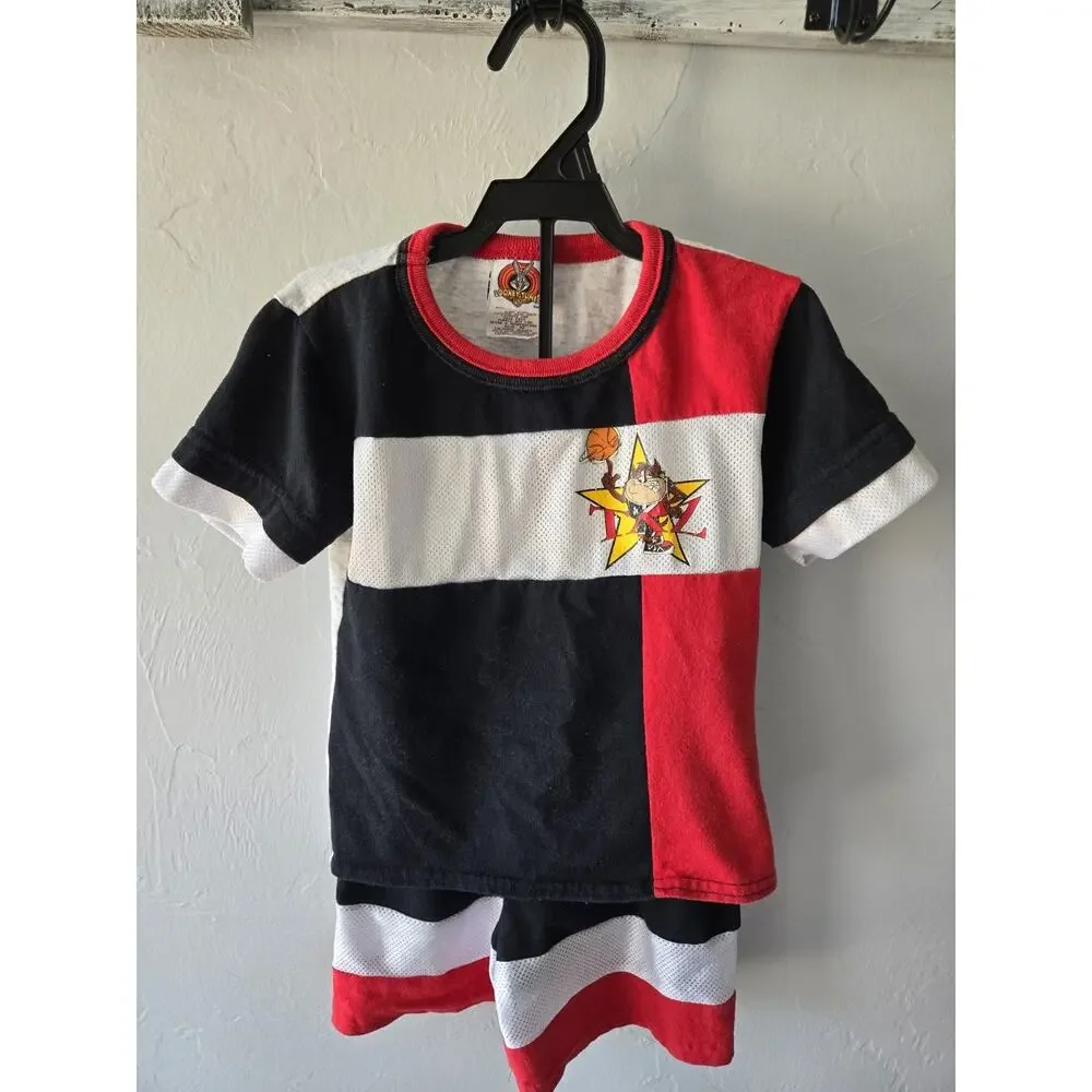 Vintage 1997 Looney Tunes Taz Basketball Shirt Shorts Set Kids 4/5 Warner Bros